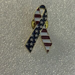 Vintage American Flag Red, White and Blue Ribbon Pinback Lapel Pin